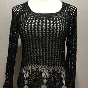 BCBG Black Hand Crochet Top